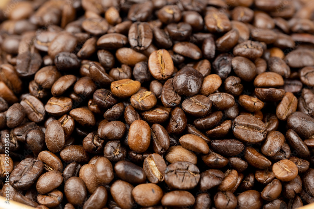 Roasted coffee beans background, Close Up mixture of different kinds of coffee beans. Roasted coffee beans background, Close Up mixture of different kinds of coffee beans.