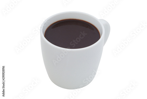 White mug of hot chocolate drink isolated on white