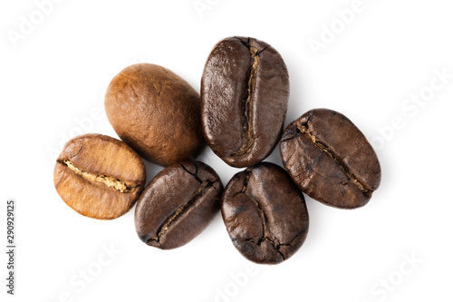 Close up of a coffee bean, Roasted coffee beans isolate on white background