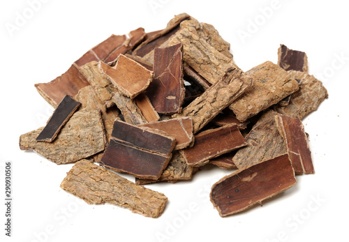 Du zhong, eucommia bark on white background