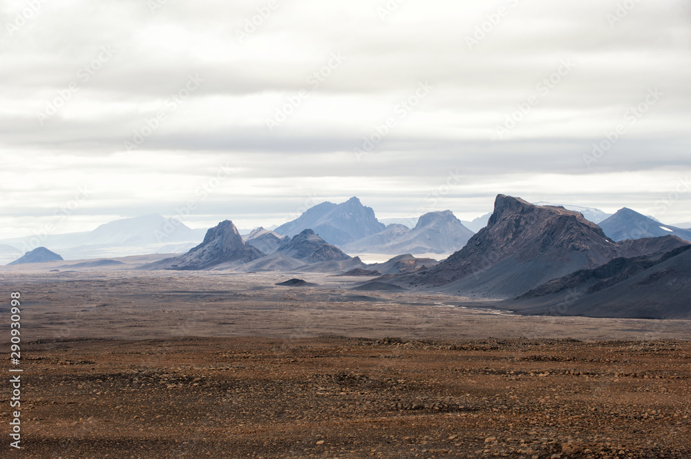 Mountains landscape near Langjokull glacier, Central Iceland