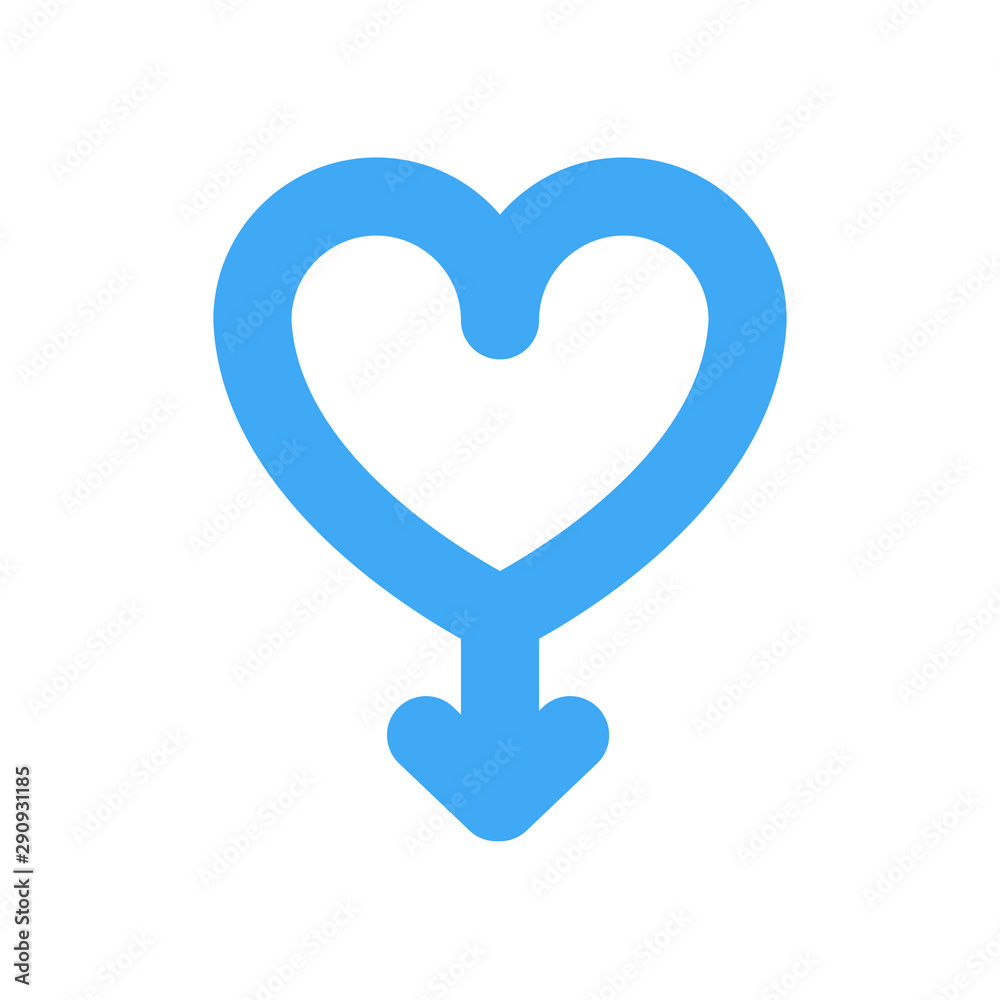 Symbol of Mars. Male Symbol icon. Vector style is flat iconic symbol with heart, blue color, white background. Symbol of Mars. Male Symbol icon. Vector style is flat iconic symbol with heart, blue color, white background.