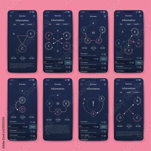 Different UI, UX, GUI screens and flat web icons for mobile apps