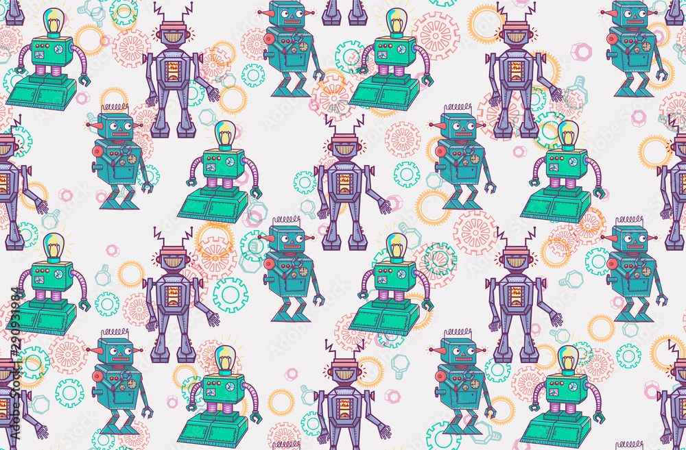 seamless pattern with retro robots seamless pattern with retro robots