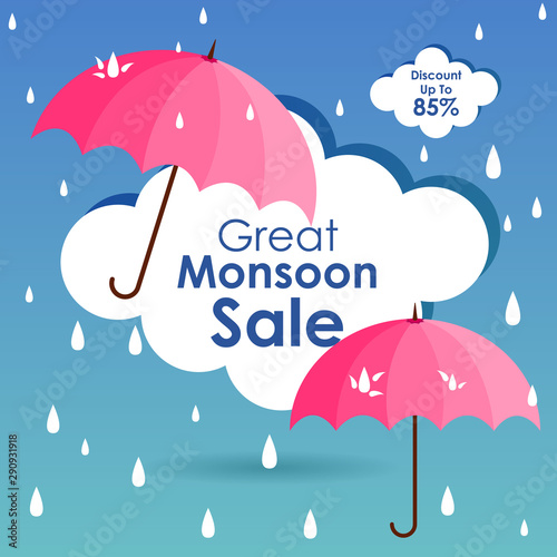 easy to edit vector illustration of great monsoon sale and promotion advertisement banner background template
