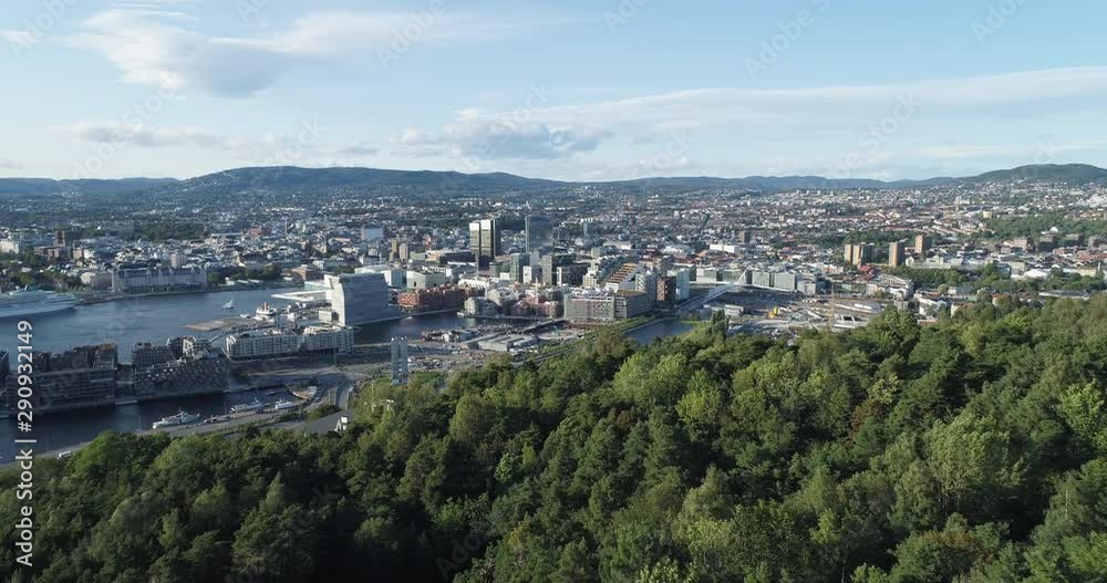 Cinema 4K drone shot with backward reveal motion and panorama view of the Oslo city line and construction in Bjoervika, a tourist attraction with the Munch museum, Soerenga and Barcode, in Norway. Cinema 4K drone shot with backward reveal motion and panorama view of the Oslo city line and construction in Bjoervika, a tourist attraction with the Munch museum, Soerenga and Barcode, in Norway.