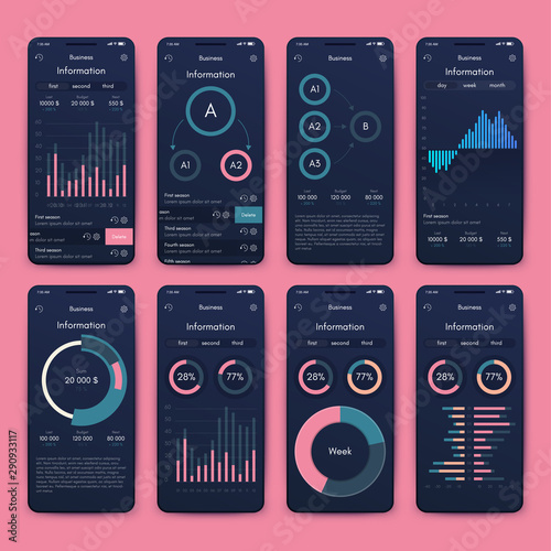 Different UI, UX, GUI screens and flat web icons for mobile apps