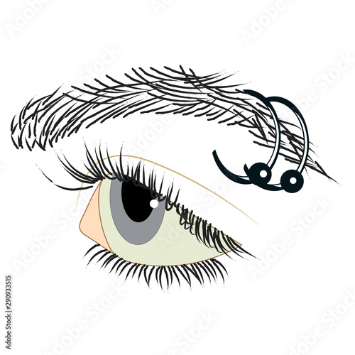 blue eyes and eyebrow piercing, two earrings