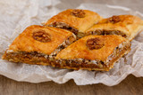 Eastern sweets - dessert baklava decorated with walnuts