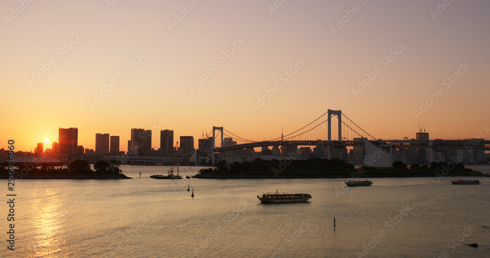 Odaiba city landscape at sunset Odaiba city landscape at sunset