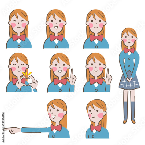 女子高校生　表情集　セット　イラスト