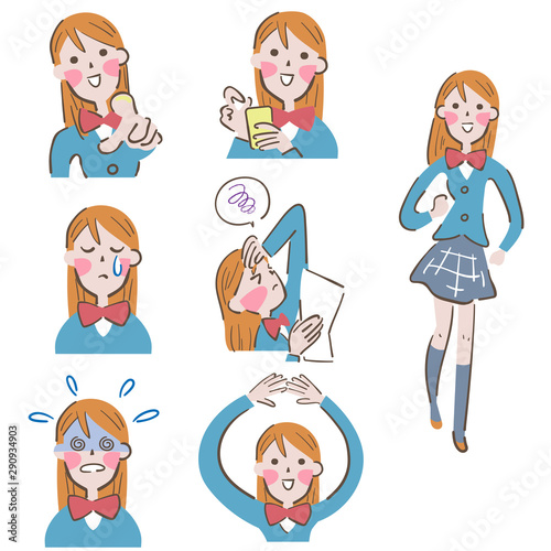 女子高校生　表情集　セット　イラスト