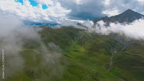 Drone shot above the French Alps in summer 11