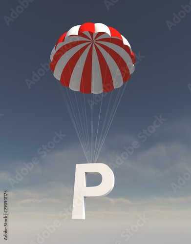 3D illustration of letter P with Parachute