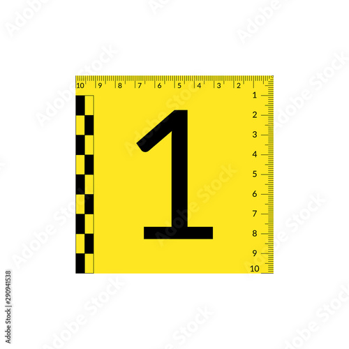 Forensic numeral evidence mark with a measuring rulers. photo