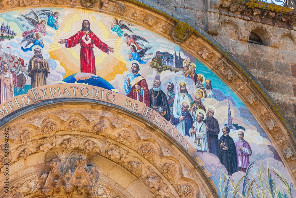 Painting on the Temple of the Sacred Heart of Jesus on Tibidabo mountain, Barcelona, Catalonia, Spain.