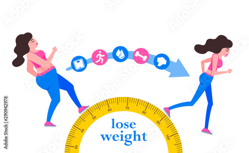 Weight loss. Woman with a obesity. Excess weight problem, fat, health care, unhealthy lifestyle concept design.