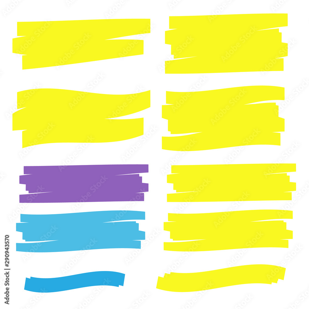 Vector yellow highlighter brush lines. Brush pen underline. Yellow watercolor hand drawn highlight Vector yellow highlighter brush lines. Brush pen underline. Yellow watercolor hand drawn highlight