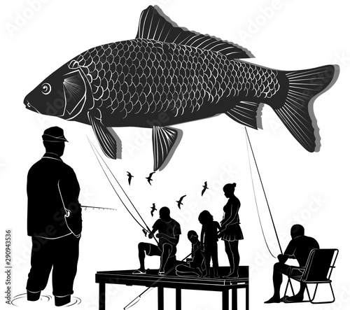 fishing people silhouettes collection. People catch fish