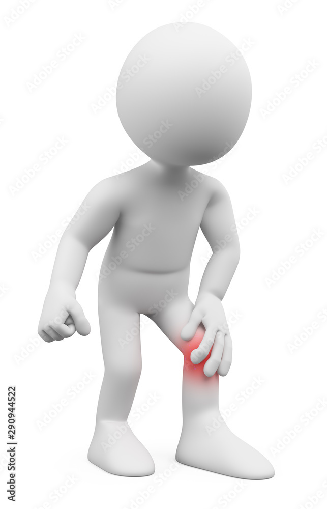 3D white people. Man with knee pain 3D white people. Man with knee pain