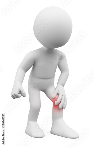 3D white people. Man with knee pain
