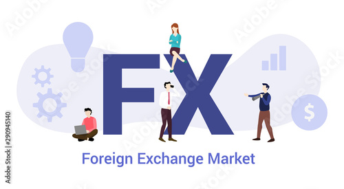 fx foreign exchange market concept with big word or text and team people with modern flat style - vector