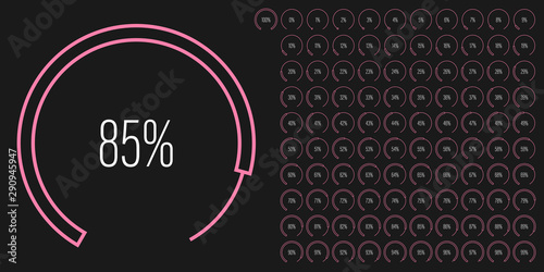 Set of circular sector percentage diagrams meters from 0 to 100 ready-to-use for web design, user interface UI or infographic - indicator with pink