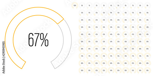 Set of circular sector percentage diagrams meters from 0 to 100 ready-to-use for web design, user interface UI or infographic - indicator with yellow