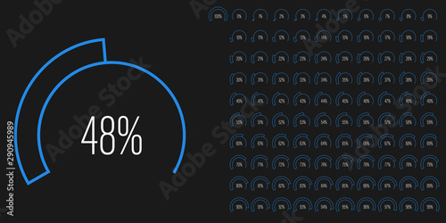 Set of circular sector percentage diagrams meters from 0 to 100 ready-to-use for web design, user interface UI or infographic - indicator with blue
