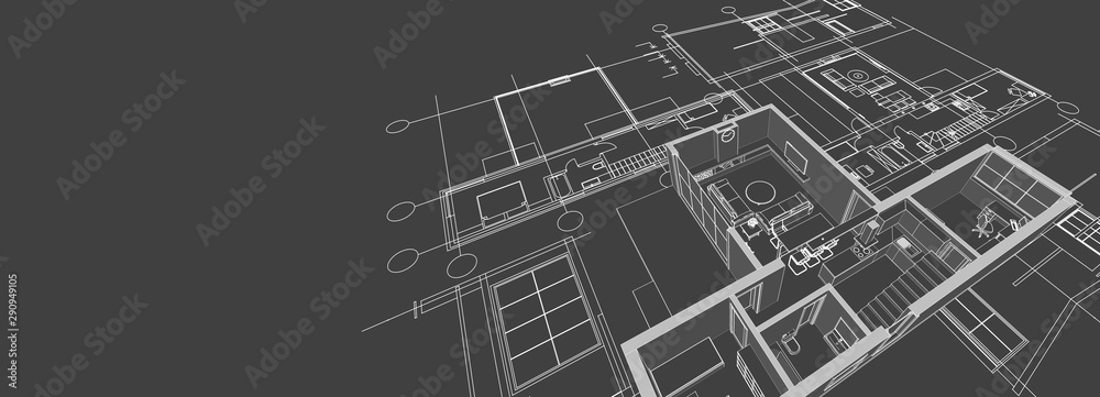 Fototapeta premium projekt architektoniczny domu szkic ilustracji 3d