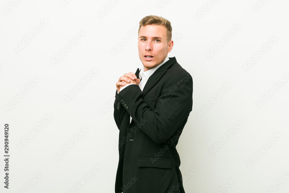 Young caucasian business man scared and afraid. Young caucasian business man scared and afraid.