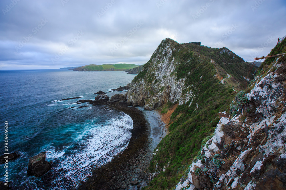 Nugget Point looking out to ocean with cliffs and sea stacks South Island New Zealand