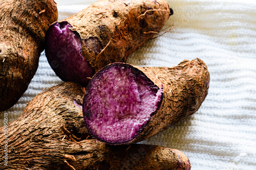 Fresh raw purple yam, close up