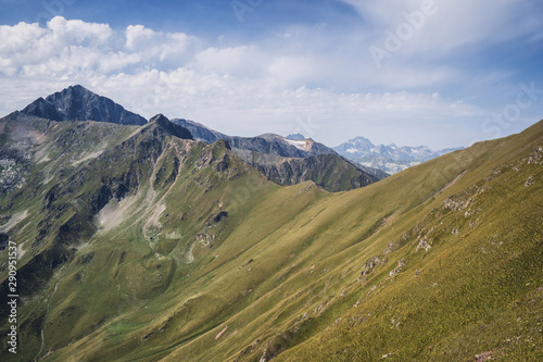 Scenic mountain range in summer season.