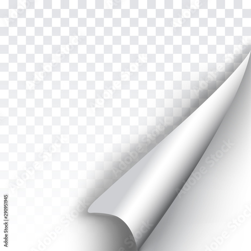 Vector illustration. The square format of the page flip template. 3d page turn concept. Leaf with shadow. Graphic elements for the design of emblems, advertising products and web pages. Curled corner