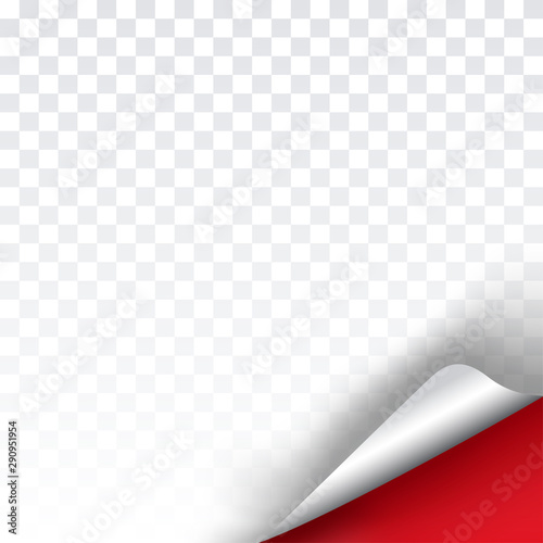 Vector illustration. The square format of the page flip template. 3d page turn concept. Leaf with shadow. Graphic elements for the design of emblems, advertising products and web pages. Curled corner