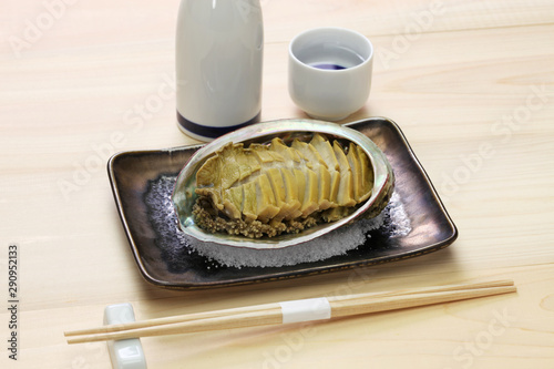 steamed abalone with sake, awabi no sakamushi, japanese cuisine photo