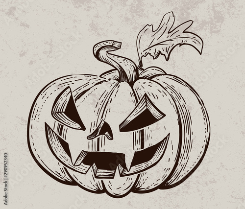 Vector Halloween pumpkin. Hand drawn illustration. Vintage engraving element. Scary pumpkins sketch.