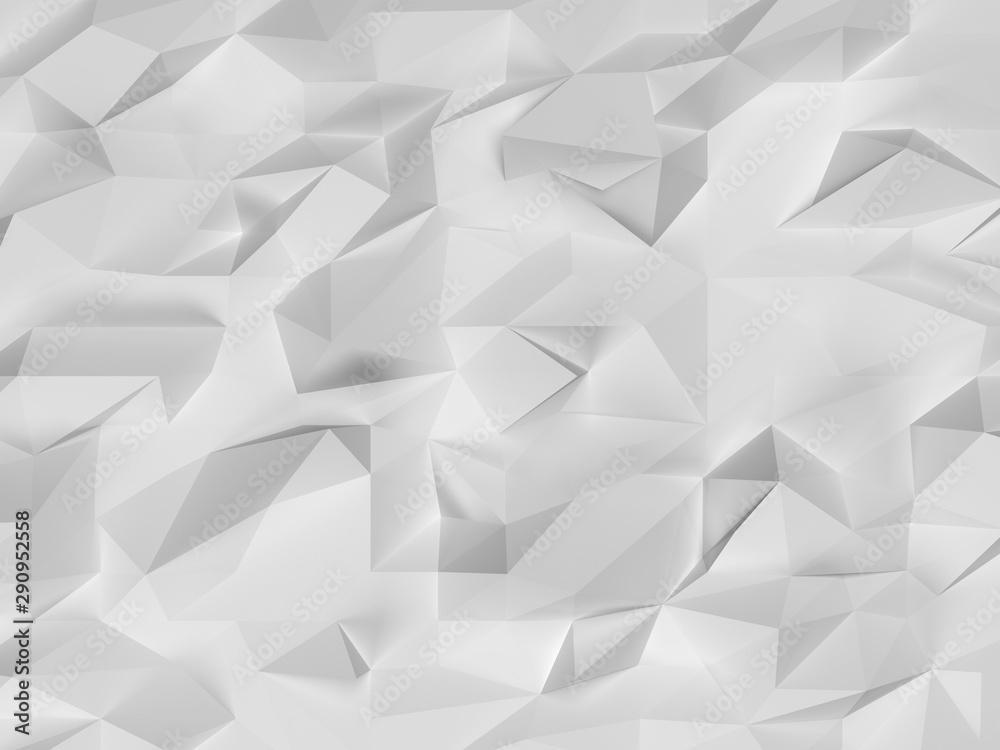 3d grey white background texture simulating a rectangular sheet of crumpled white paper. Geometric 3d illustration backdrop or substrate for graphic design