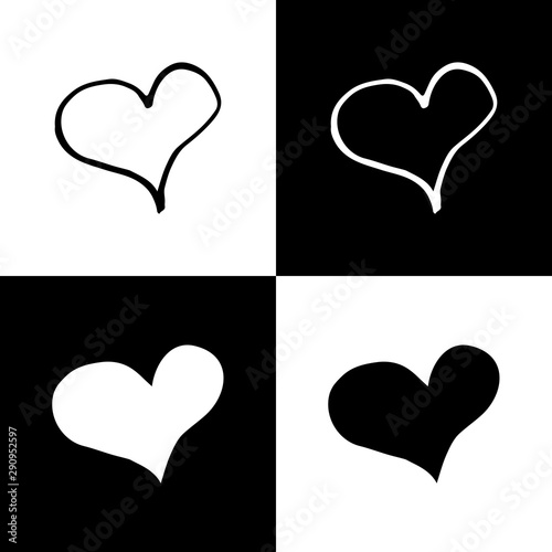 Cute cartoon hand drawn heart icon set. Doodle vector heart icon set. Isolated heart icon set for various projects.