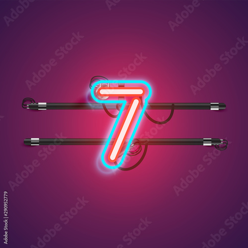 Realistic glowing double neon charcter from a fontset, vector illustration