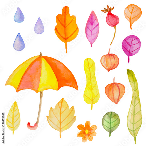 Set of vector watercolor autumn design elements