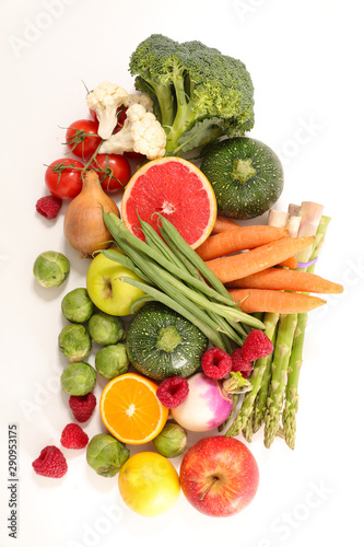 selection of health food  fruit and vegetable on white background