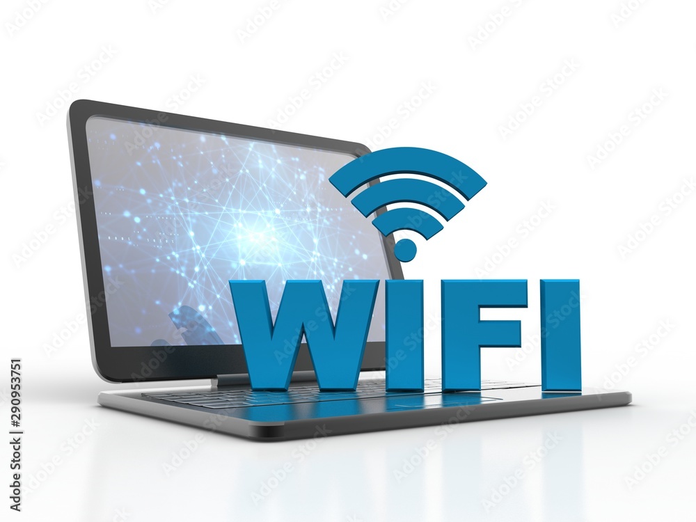 3d illustration WiFi symbol with laptop 3d illustration WiFi symbol with laptop