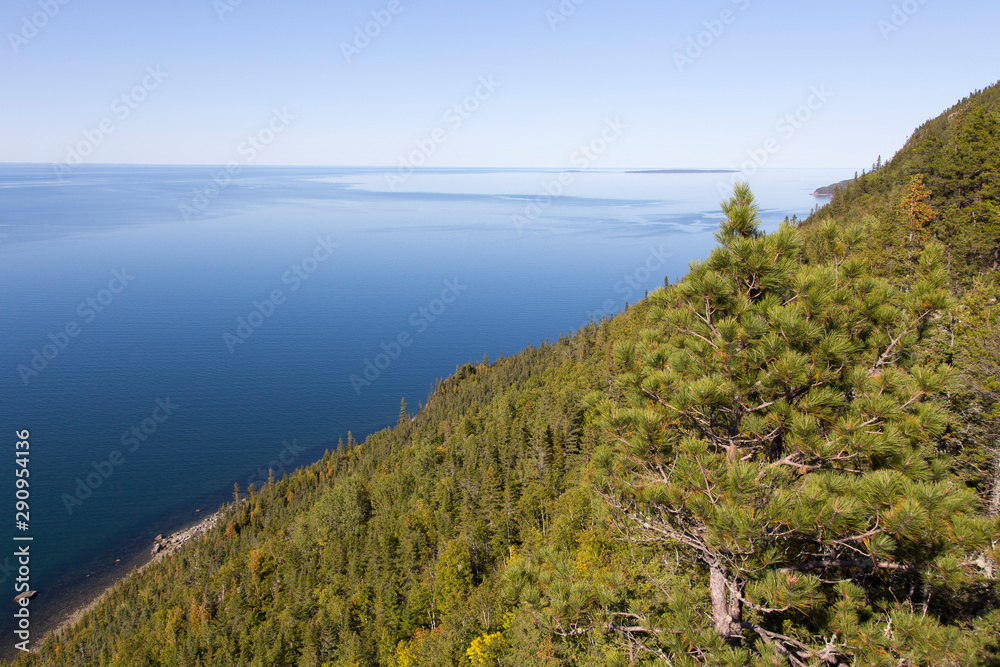 View of the St. Lawrence estuary from the Beaulieu Belvedere, St. Simon-de-Rimouski, Quebec, Canada