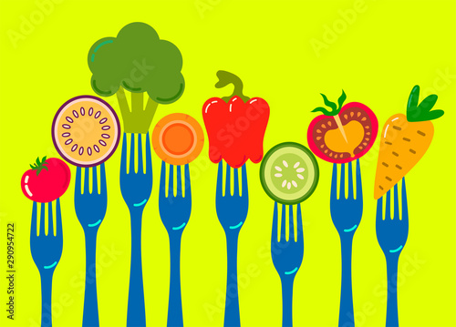 vegetables on forks, healthy food concept