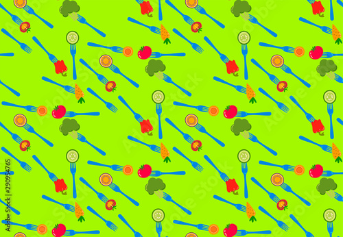 seamless pattern with forks and vegetables, healthy food