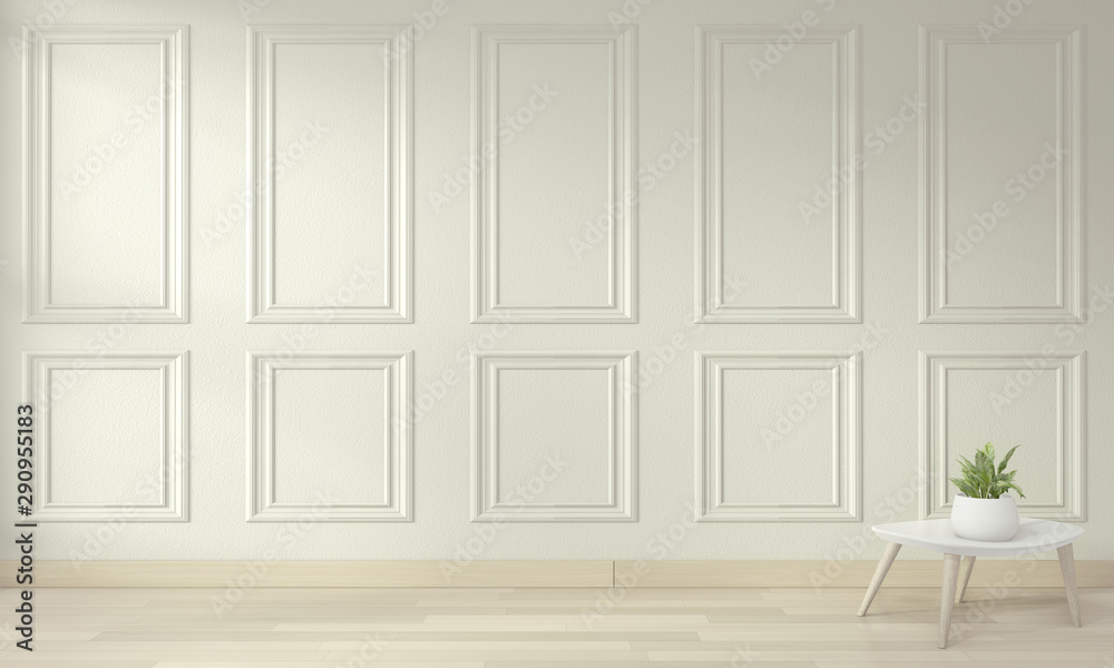 Empty modern contemporary room and design wall with molding .3D rendering Empty modern contemporary room and design wall with molding .3D rendering