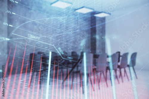Wallpaper Mural Multi exposure of stock market graph on conference room background. Concept of financial analysis Torontodigital.ca