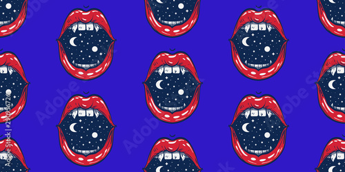 seamless pattern open mouth with space inside, psy art